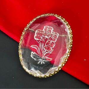 Vintage Glass Intaglio Circle Brooch  Floral Pin  Flower Brooch  Jewelry